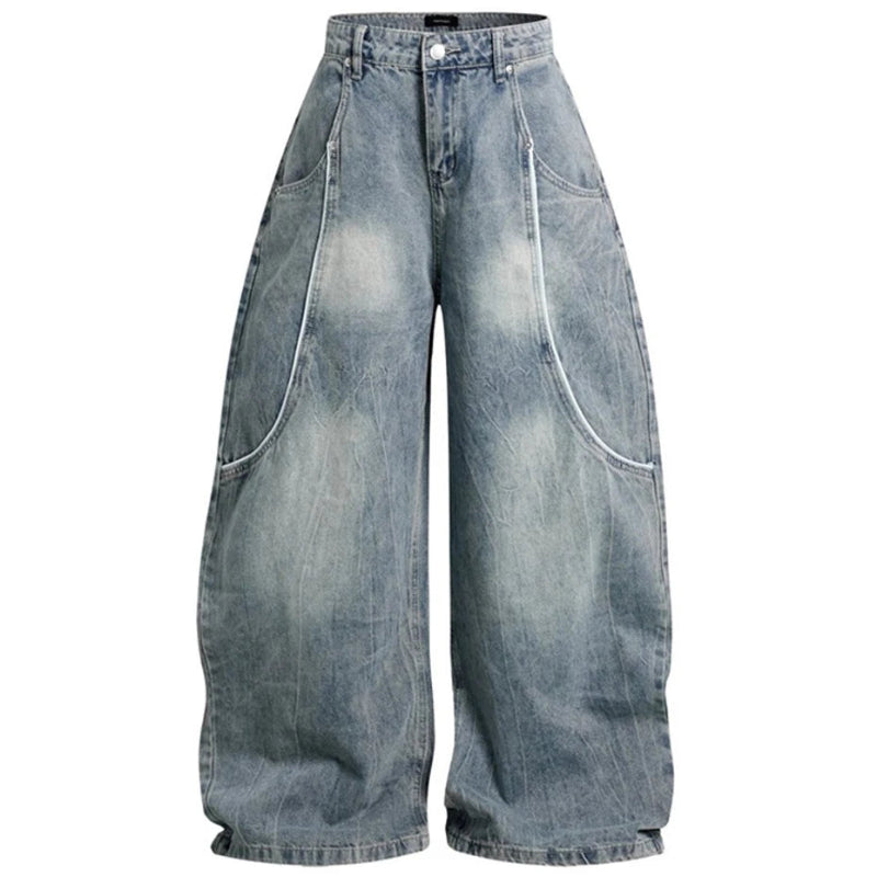 Vintage Y2K Embroidered Tube Baggy Wide Leg Jeans