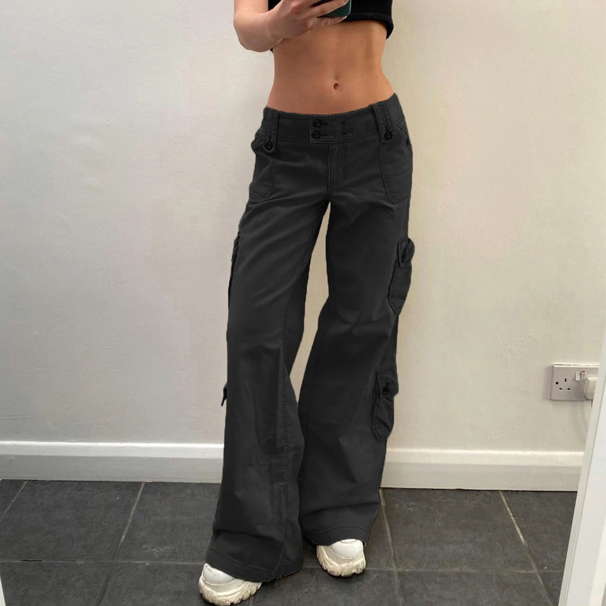Vintage Y2K Multi Pocket Streetwear Wide Leg Low Waist Cargo Trousers