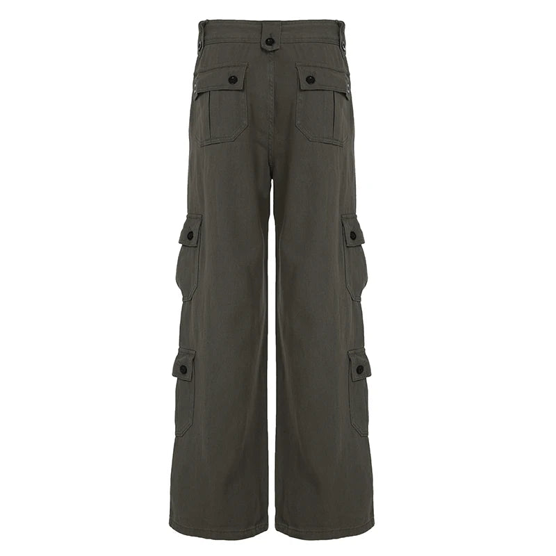 Vintage Y2K Multi Pocket Streetwear Wide Leg Low Waist Cargo Trousers