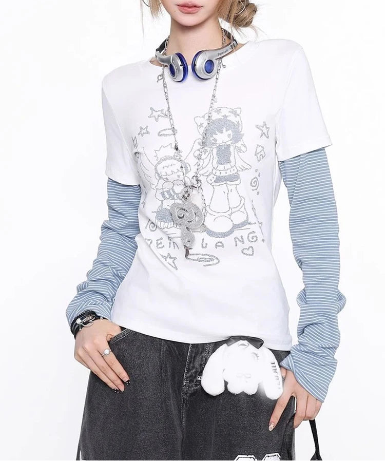 Vintage Y2K Striped Sleeve Long Sleeve Top