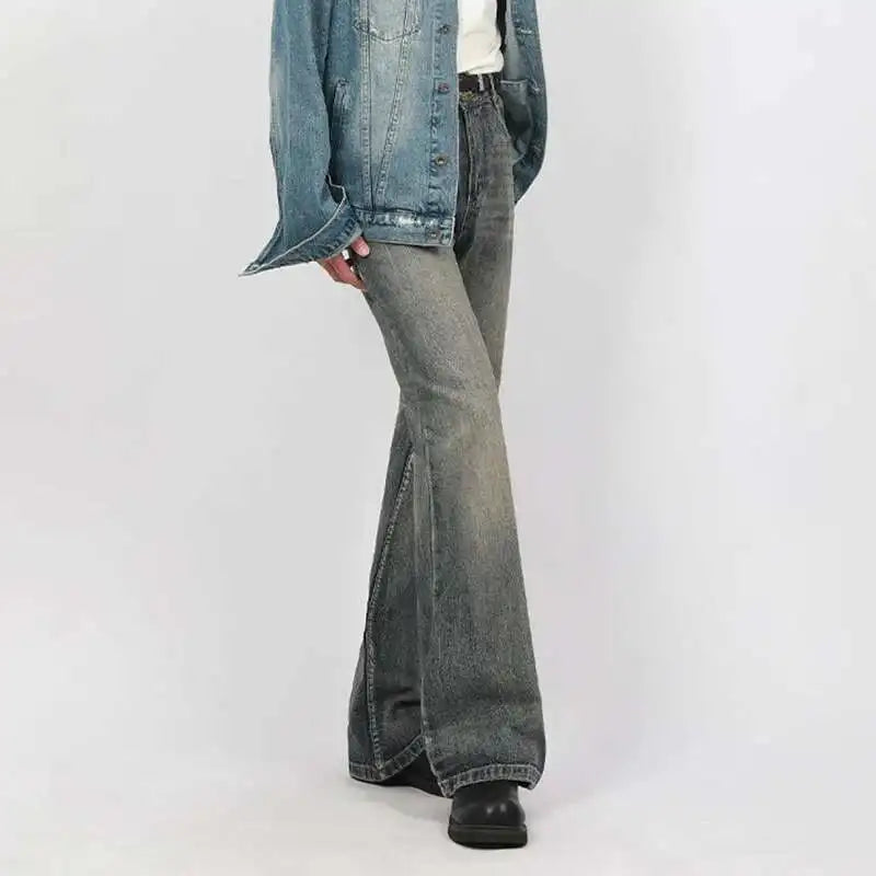 Washed Y2K Mens Slight Flare Denim Jeans
