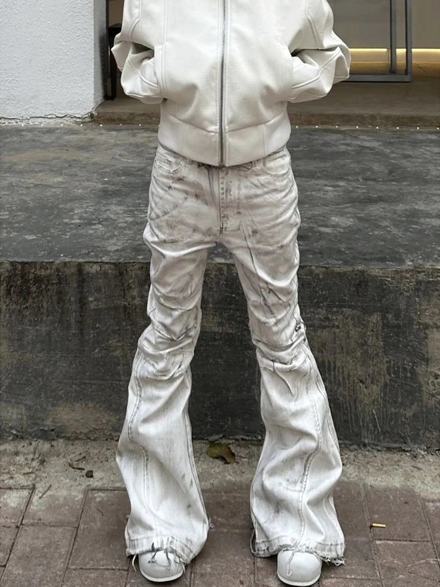 White Y2K Street Style Tie Dye Flared Jeans