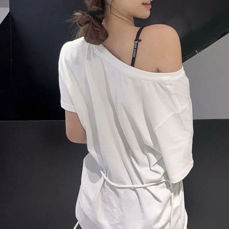 White Y2K Vintage Oversize Butterly Graphic Off Shoulder Top