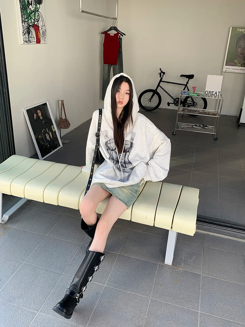 Womens Y2K Baggy My Dress Grey Hoodie