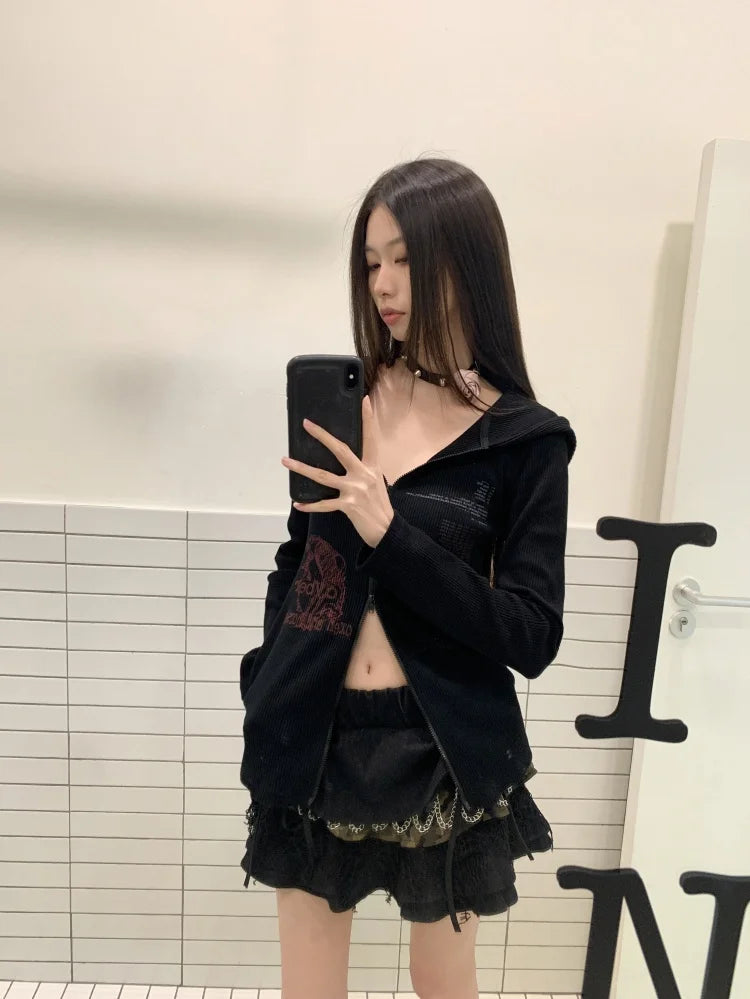Womens Y2K Graphic Zip Up Hoodie