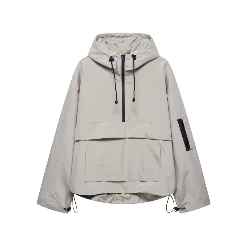 Womens Y2K Solid Hooded Pullover Waterproof Jacket Coat