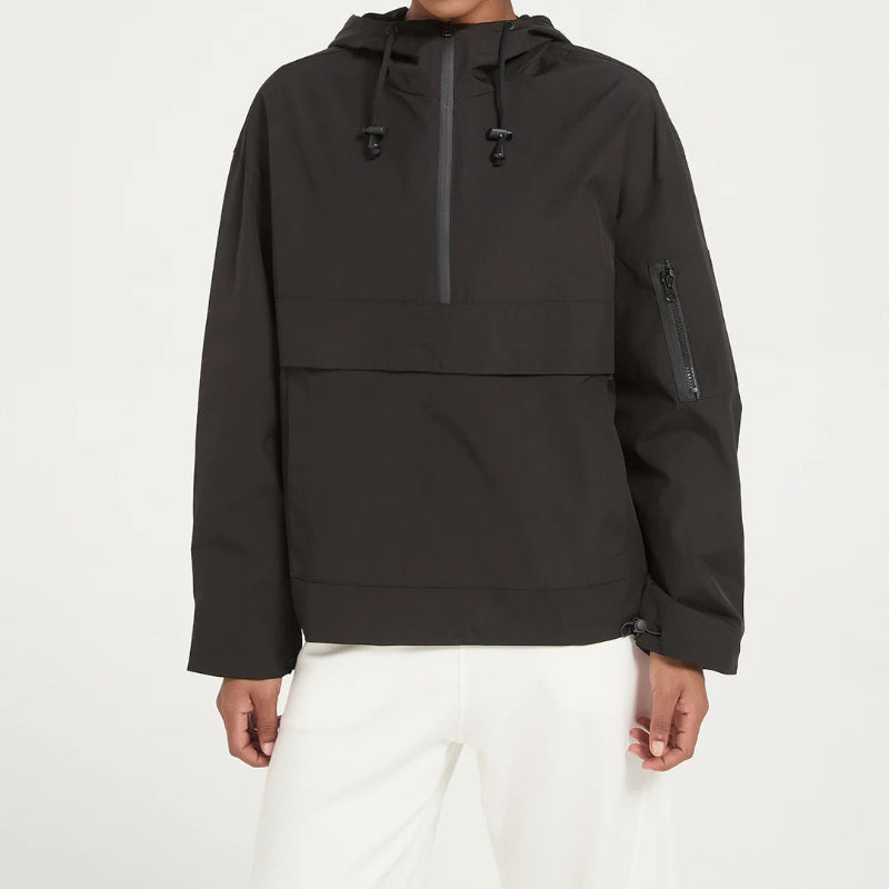 Womens Y2K Solid Hooded Pullover Waterproof Jacket Coat