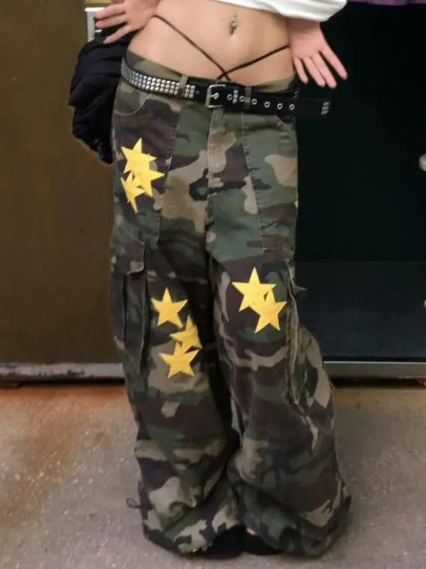 Womens Y2K Tomboy Vintage Baggy Camouflage Cargo Jeans