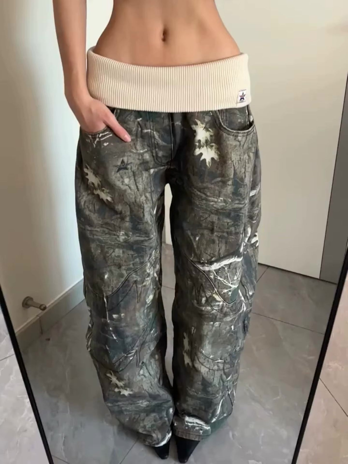 Y2 Retro Camouflage Low Rise Bootcut Jeans