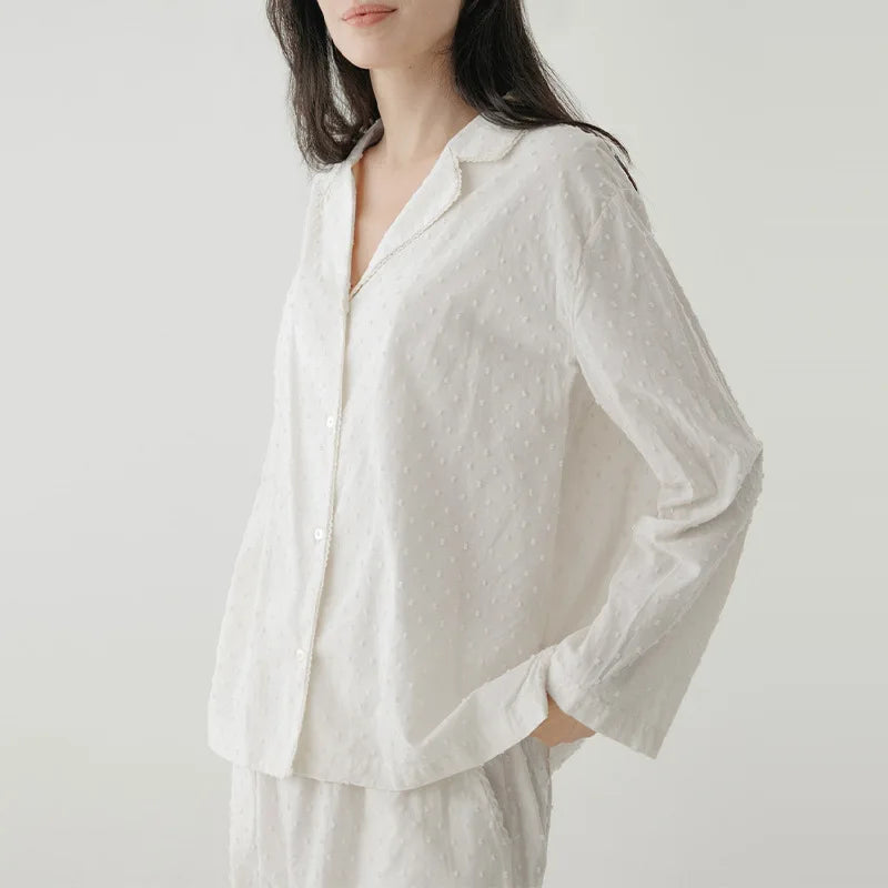 Y2K 100% Cotton Jacquard White Two Piece Set Pyjamas