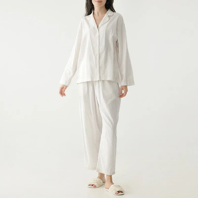 Y2K 100% Cotton Jacquard White Two Piece Set Pyjamas