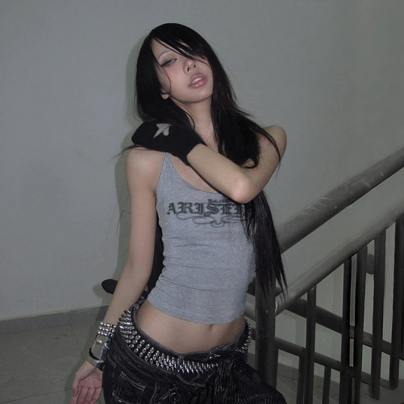 Y2K 2000s Letter Print Crop Tank Top