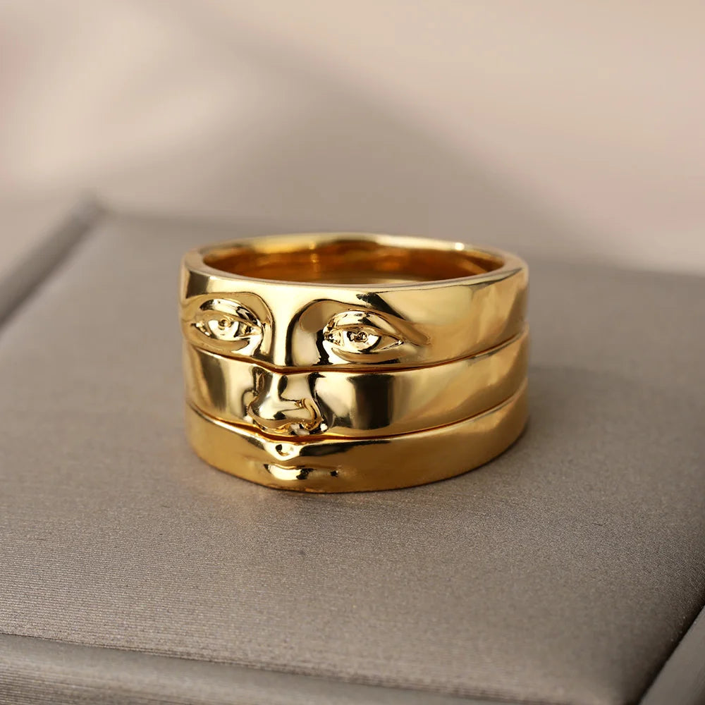 Y2K 3 Piece Set Vintage Aesthetic Portrait Ring