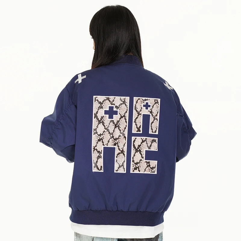 Y2K ACA Snakeskin Embroidered Bomber Jacket