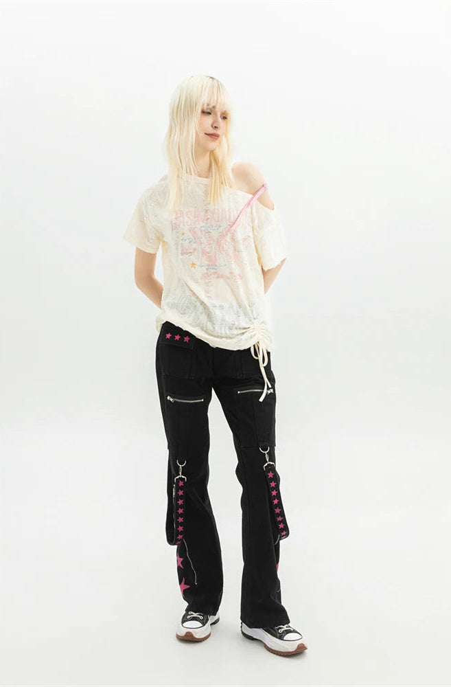 Y2K Accessorised Baggy Cargo Jeans