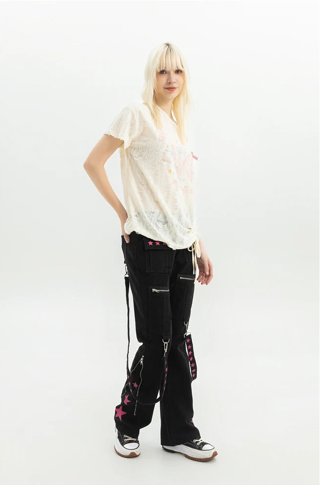 Y2K Accessorised Baggy Cargo Jeans