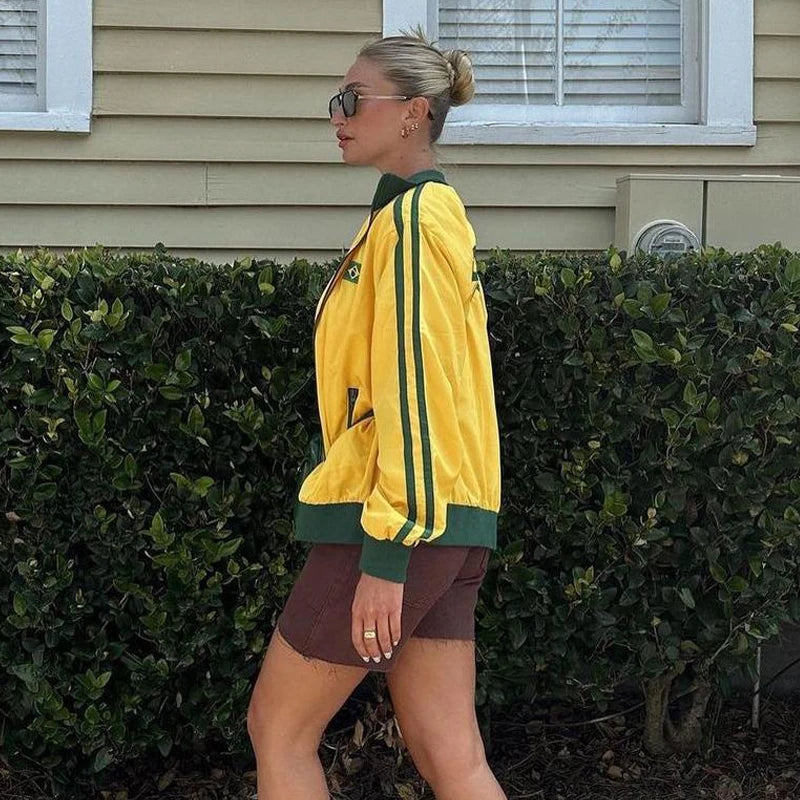 Y2K Aesthetic Brazil Oversized Zip UpTrack Jacket