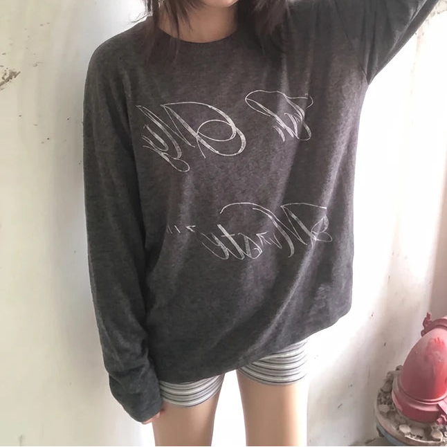 Y2K Aesthetic Letter Print Graphic Long Sleeve Top