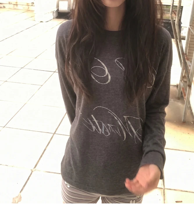 Y2K Aesthetic Letter Print Graphic Long Sleeve Top
