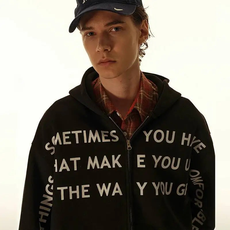 Y2K Affirmation Graphic Text Zip Up Hoodie