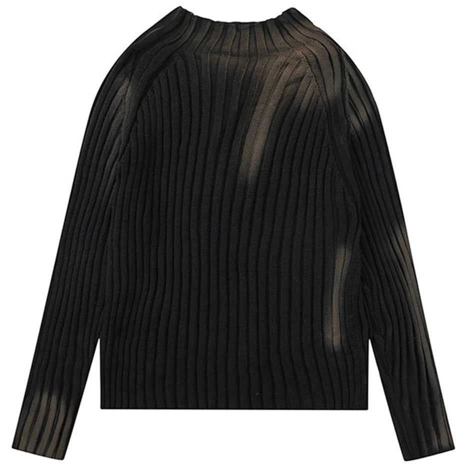 Y2K Age Wash Tie Dye Ribbed Knit Sweater Jumper