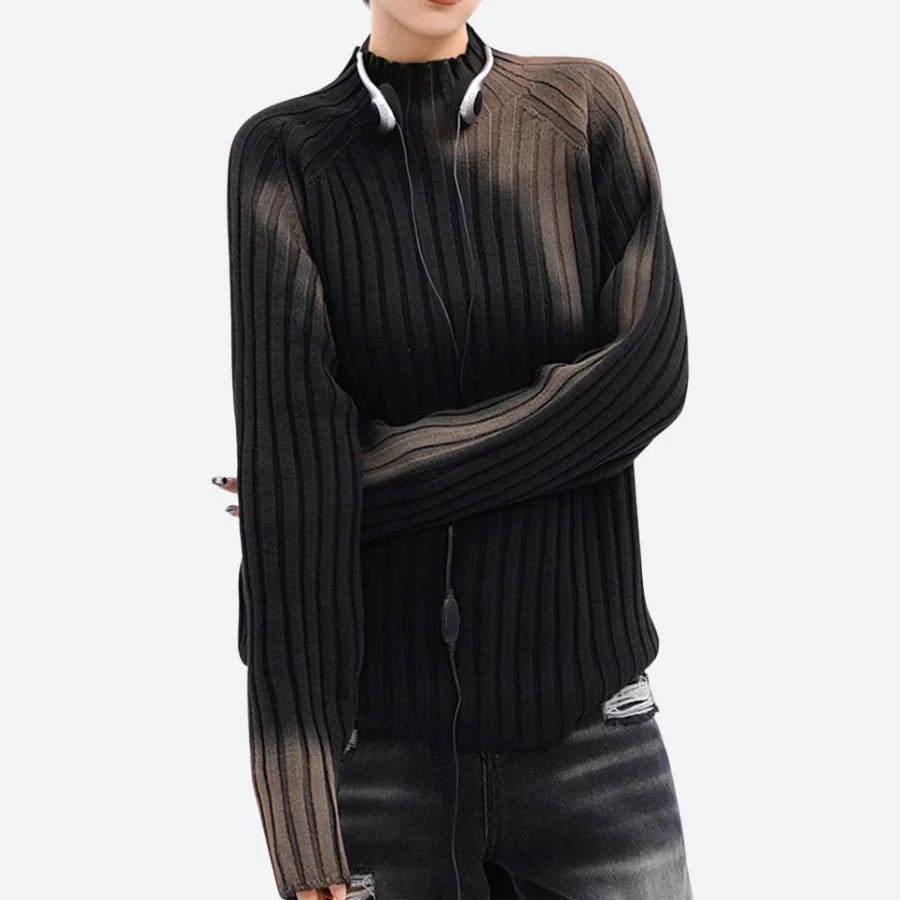Y2K Age Wash Tie Dye Ribbed Knit Sweater Jumper