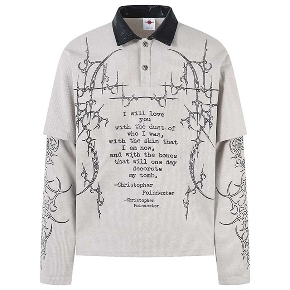 Y2K "All My Love" Graphic Mock Layered Long Sleeve Polo Shirt Top