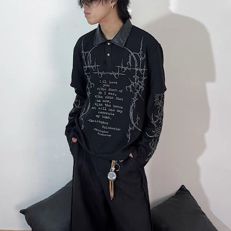 Y2K All My Love Graphic Mock Layered Long Sleeve Polo Shirt Top