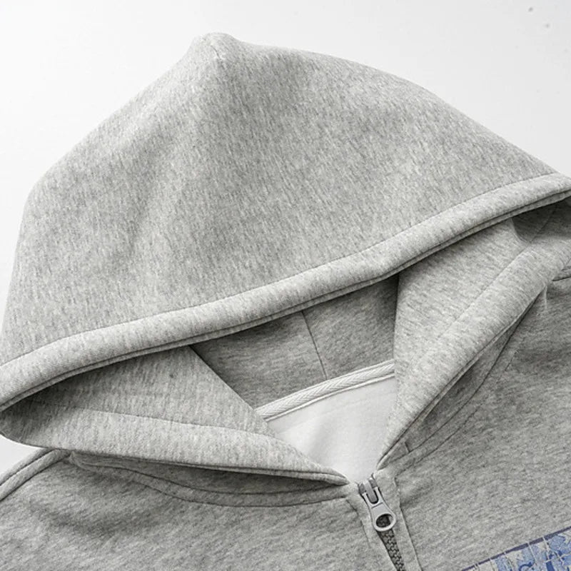 Y2K American ID Graphic Zip Up Hoodie