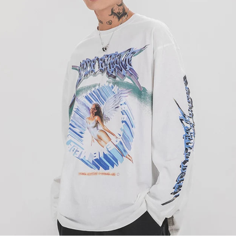 Y2K Angel Ascension Graphic Long Sleeve Top