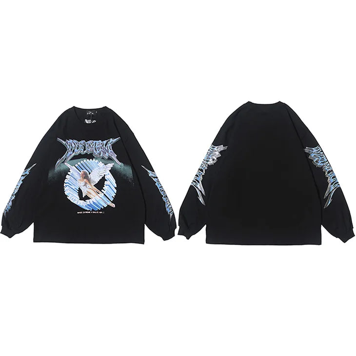 Y2K Angel Ascension Graphic Long Sleeve Top