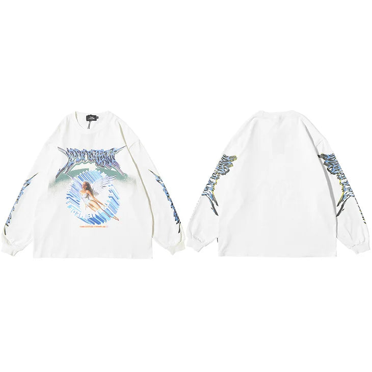 Y2K Angel Ascension Graphic Long Sleeve Top