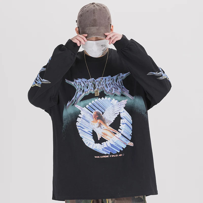 Y2K Angel Ascension Graphic Long Sleeve Top