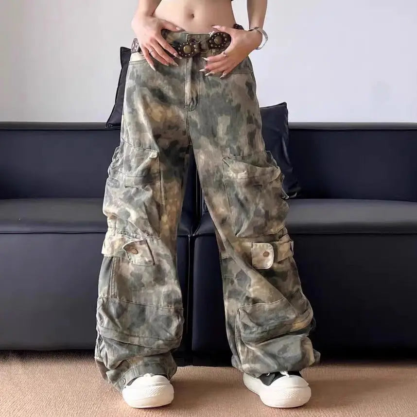 Y2K Army Camouflage Baggy Cargo Trousers