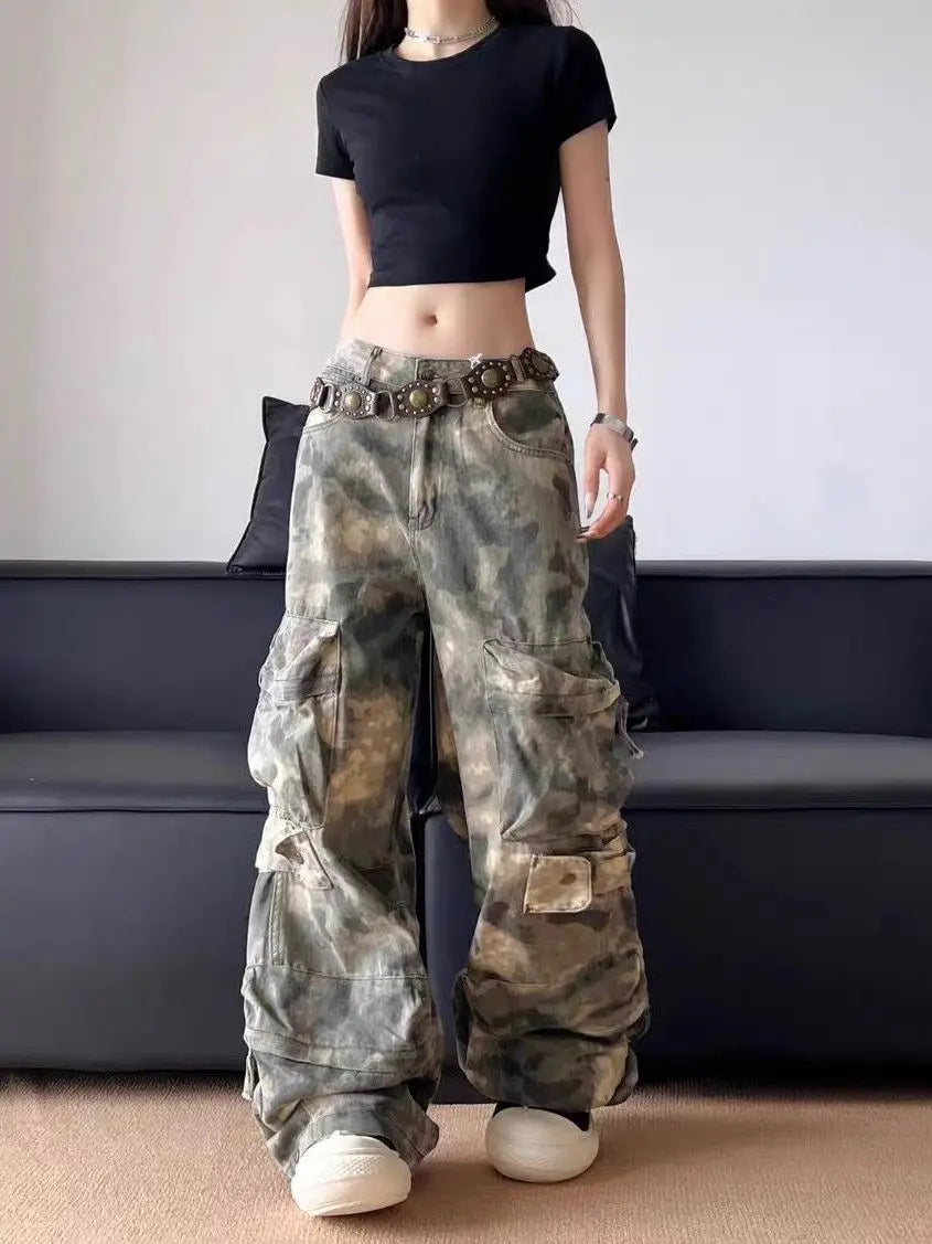 Y2K Army Camouflage Baggy Cargo Trousers