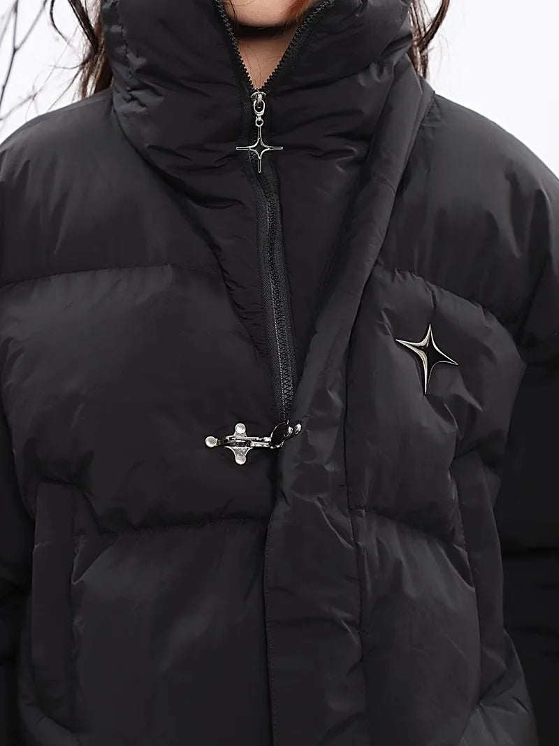 Y2K Asymmetric Collared Padded Puffer Jacket Coat