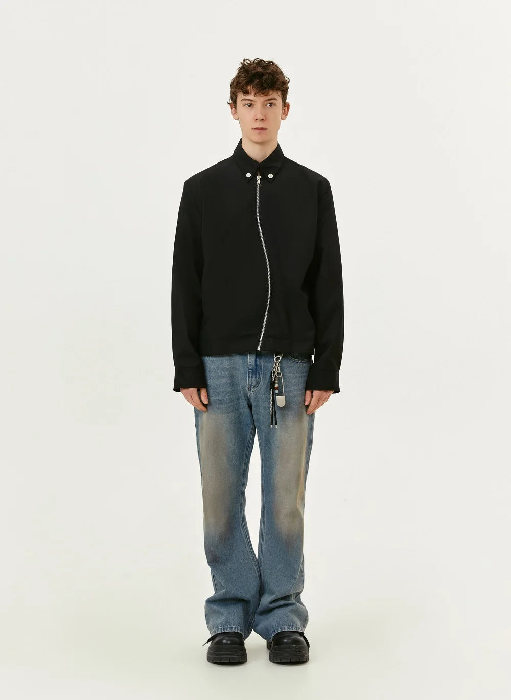 Y2K Asymmetrical Diagonal Full Zip Up Jacket