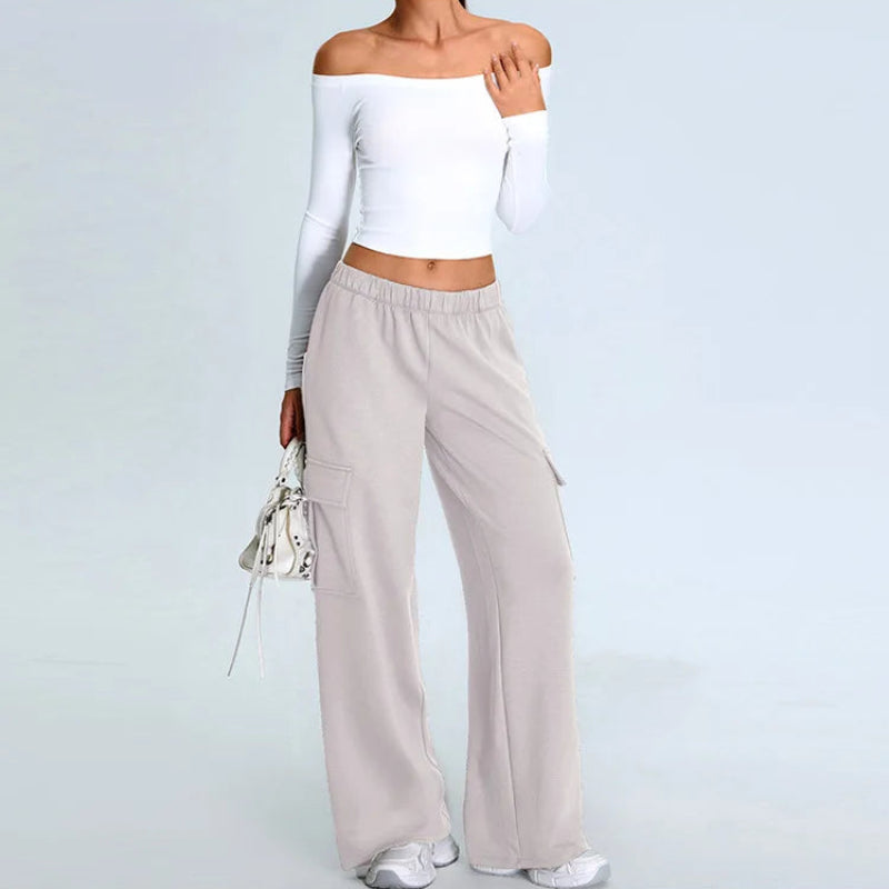 Y2K Athleisure Off Shoulder Long Sleeve Crop Top