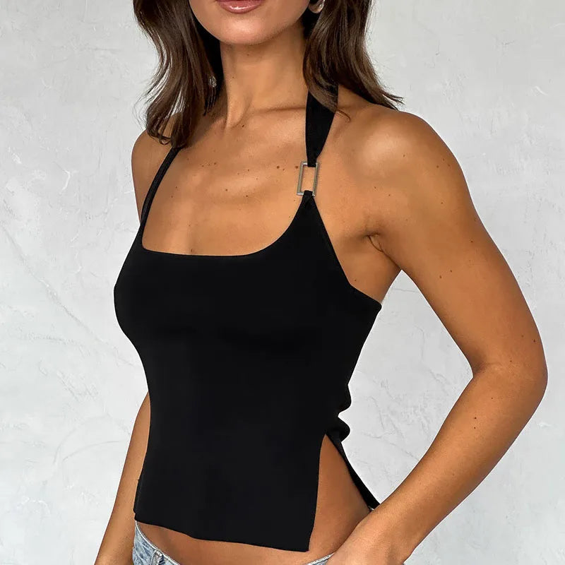 Y2K Backless Party Cropped Halter Top
