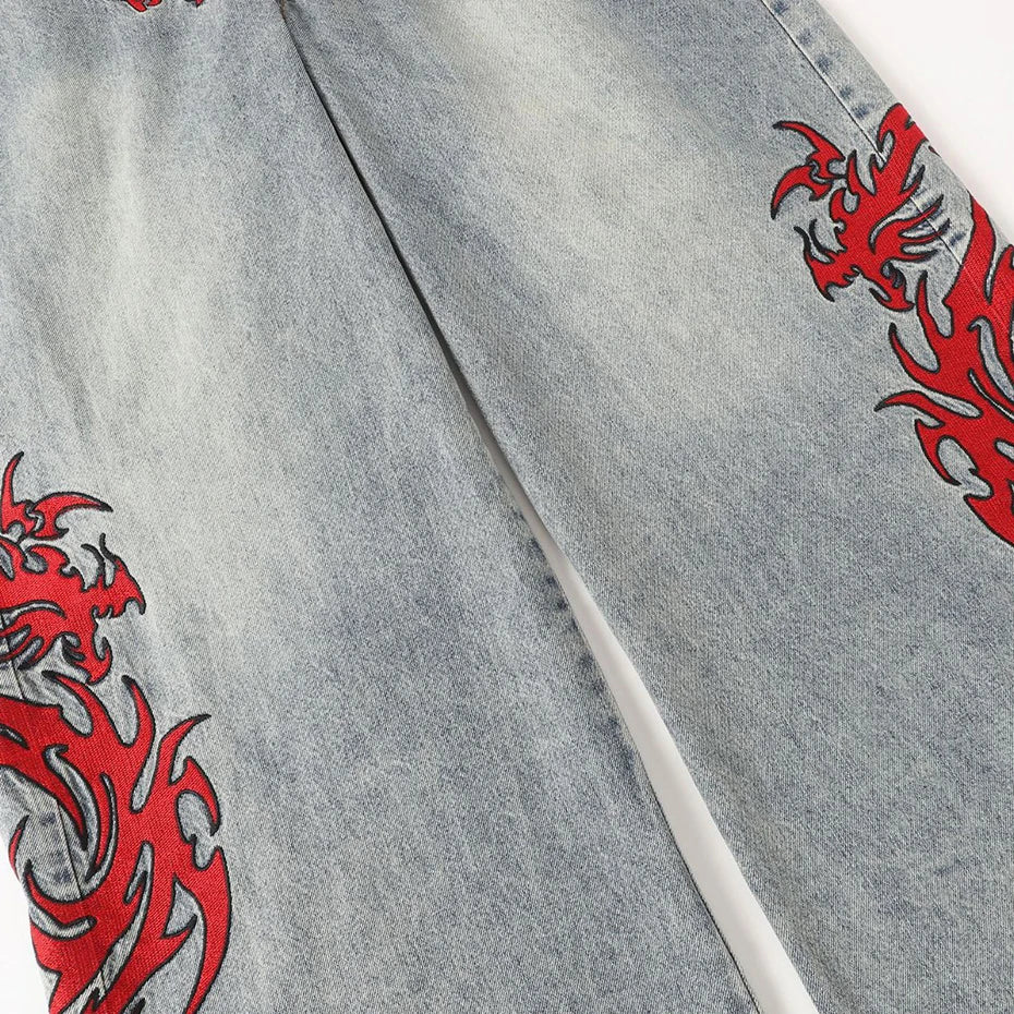 Y2K Baggy Barrel Mock Two Piece Embroidered Jeans