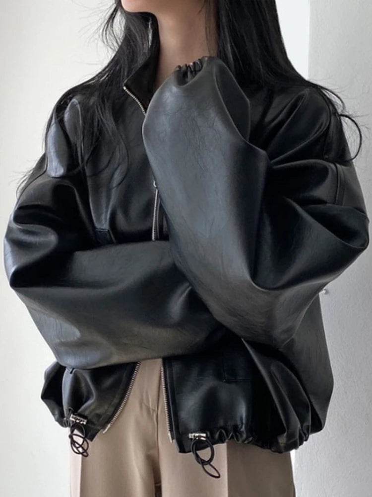 Y2K Baggy Black Leather Jacket