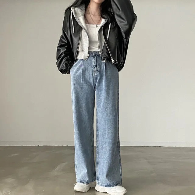 Y2K Baggy Black Leather Jacket