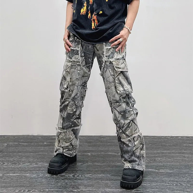 Y2K Baggy Camo Cargo Jeans 00s archive grunge flare denim camo y2k