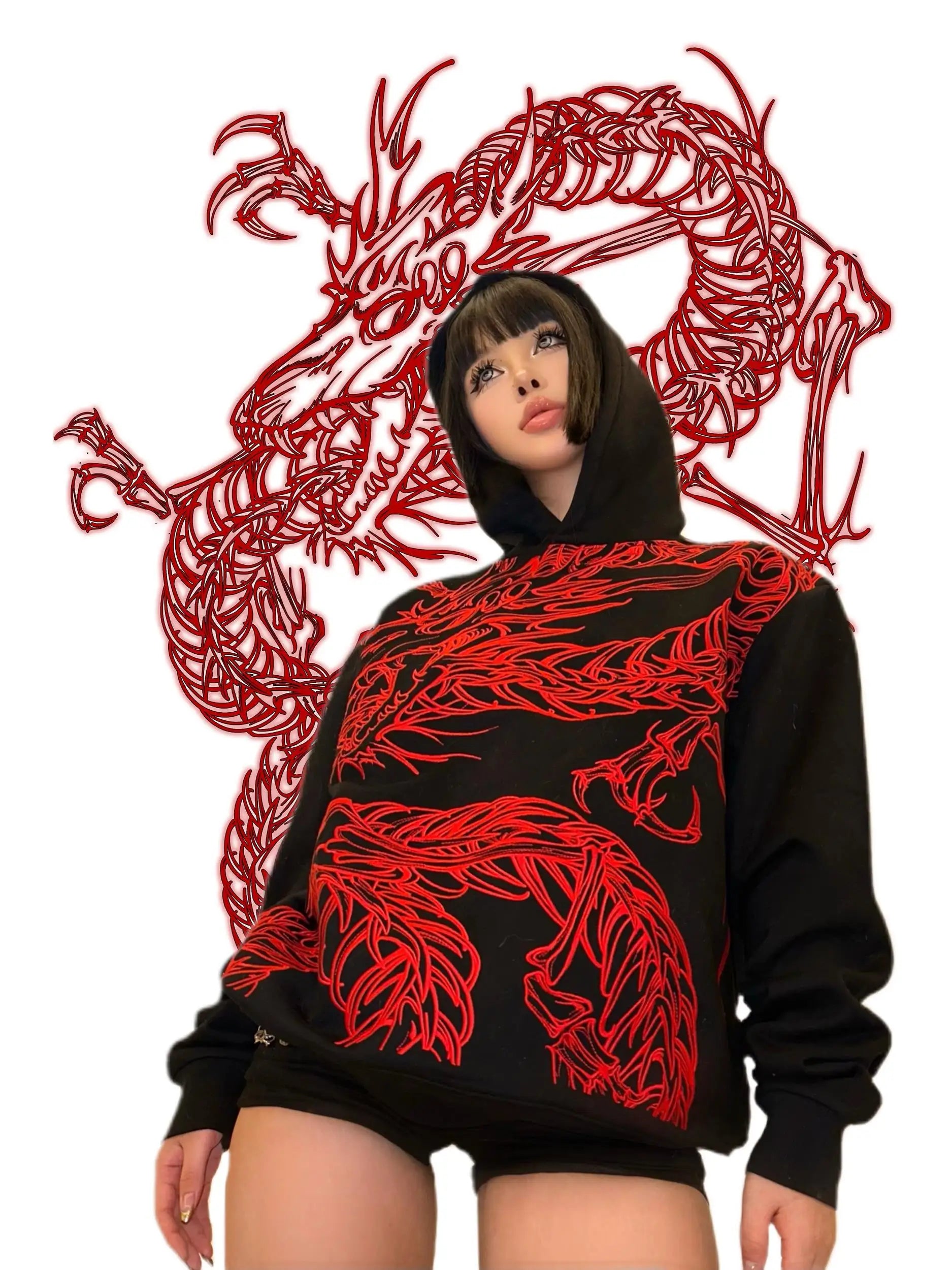 Y2K Baggy Dragon Graphic Hoodie