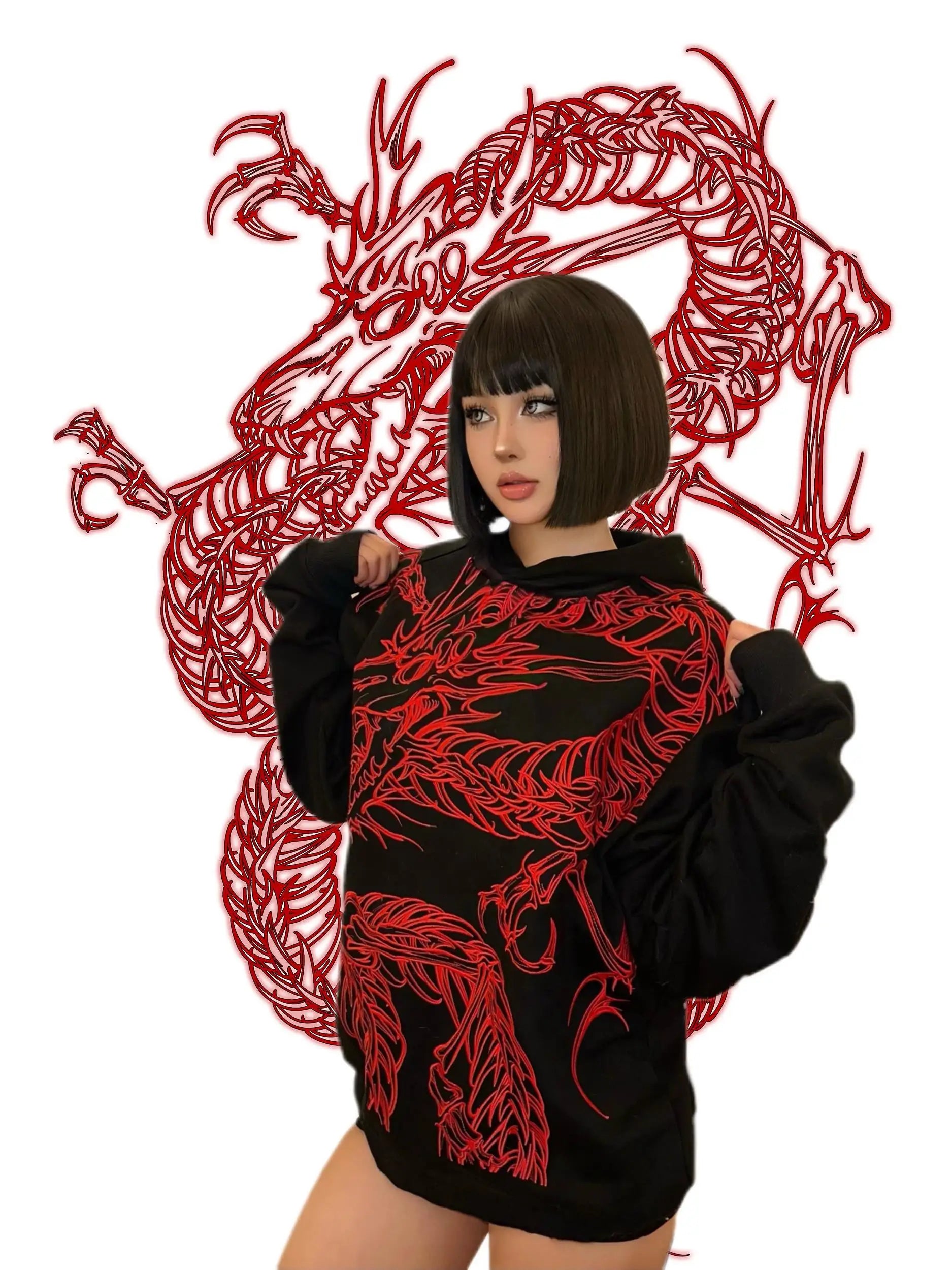 Y2K Baggy Dragon Graphic Hoodie