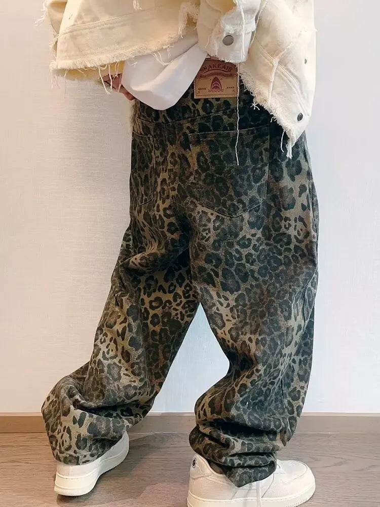Y2K Baggy Leopard Print Jeans