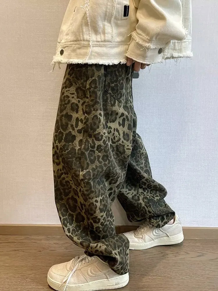 Y2K Baggy Leopard Print Jeans