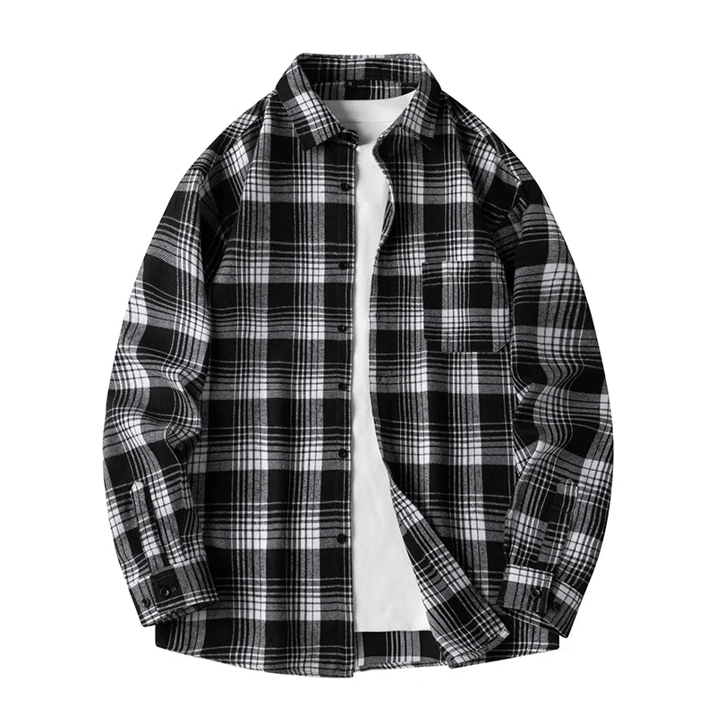 Y2K Baggy Plaid Long Sleeve Button Up Flannel Shirt