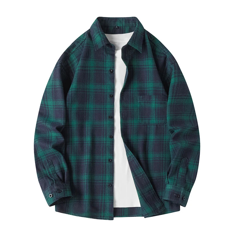 Y2K Baggy Plaid Long Sleeve Button Up Flannel Shirt