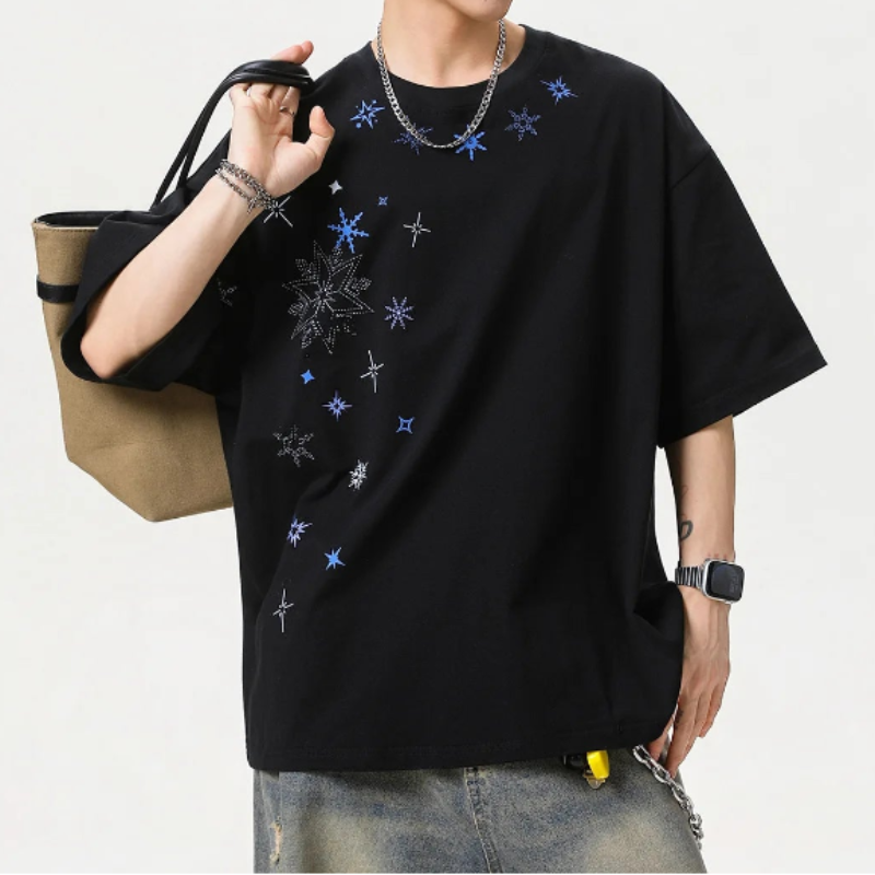Y2K Baggy Snowflake Rhinestone T Shirt